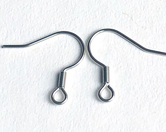 Stainless steel ear wires, earring hooks with parallel loop, 50 pieces, 18mmx19mm, .7mm wire, 2mm loop. Makes 25 pairs