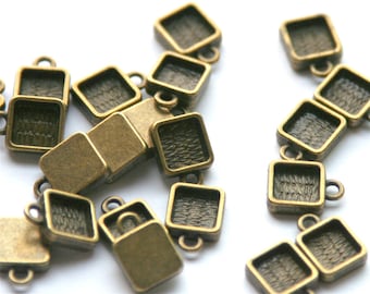 Square Bezel setting - antiqued bronze color, 9mm (6mm int), qty 20+.  For charm bracelet, earrings, initial charms  resin supplies (WD27-f)