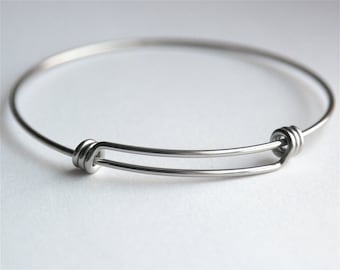 Stainless steel TRIPLE LOOP expandable bangle bracelet. Beautiful tarnish free, no plating to wear off. For charm bracelets. 3 loop (y41)