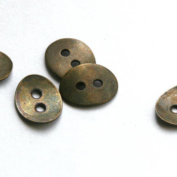 Antiqued bronze brass Button Clasp for Leather Wrap Bracelets, QTY 20 Curved, Small 15mm, Hole 2mm. Rustic. Fits 1.5mm  leather cord (3-5)