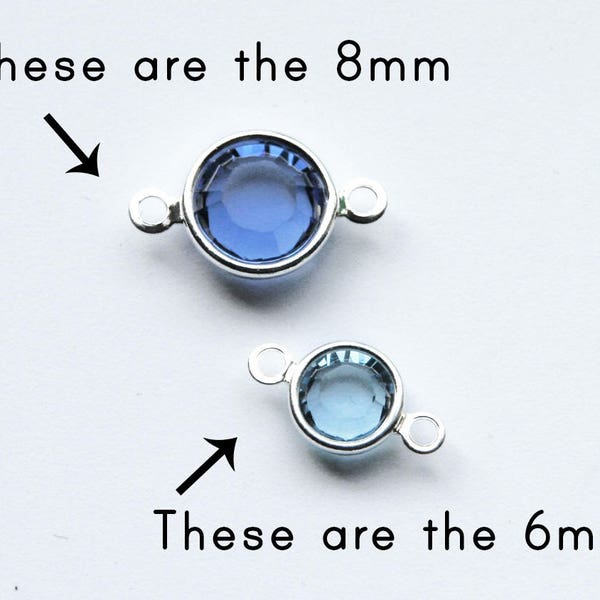 NEW larger Size Swarovski channel CONNECTORS- 8mm birthstone charms. SILVER 2 loops. Links for bracelets/ necklaces. Mother's day 15mm (WD2)