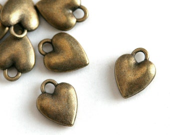 Heart charm, qty 5+, Puffy, Antique bronze plated, lead-free, 10x13 mm, for necklaces, bracelets , stringing, wraps. (1-26a)