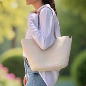 Handmade Cotton Rope Shopper Bag: Boho Beach Tote with Pouch