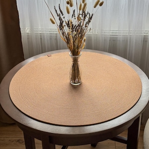 Camino de mesa redondo grande, mantel individual y posavasos de cuerda de algodón - Centro de mesa tejido, decoración moderna de estilo rústico para comedor, regalo para un nuevo hogar