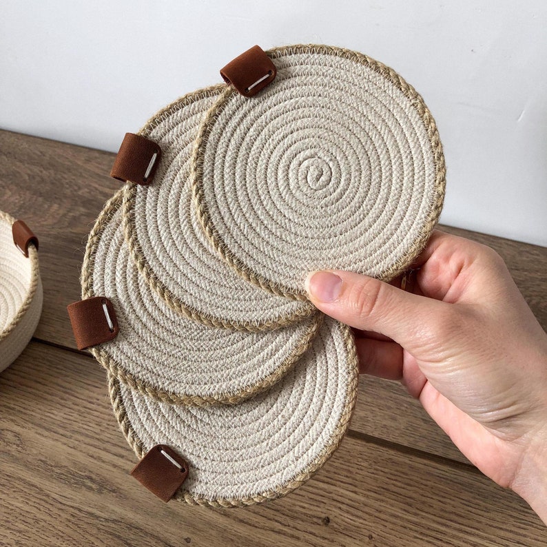 Cotton Rope Rustic Coasters, Natural Jute Coasters, Coasters Set of 4/6 ...