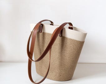 Large Jute Rope Tote Bag for Women - Summer Straw Bag Beach Market Shopping