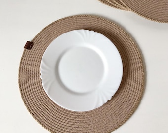Handmade Natural Fall Placemats - Round Jute and Cotton Set of table mats