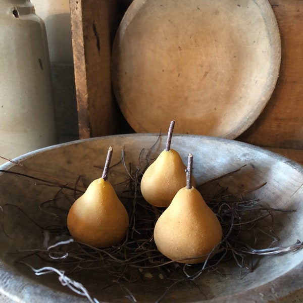 Primitive Beeswax Small Pear Bowl Fillers Set of 3 #504