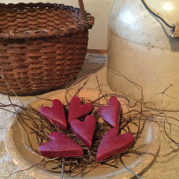 Primitive Dark Red/Burgundy Beeswax Bowl Fillers #104~Valentine's Day~