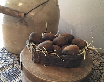 Blackened Beeswax Basket~Easter Grass~Blackened Mini Eggs~Primitive #017