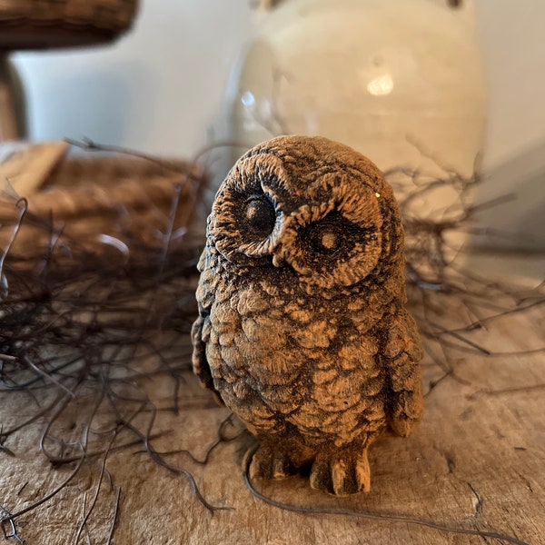 Blackened Beeswax Small Owl #608 ~Birds~Woodland~Owl~Primitve