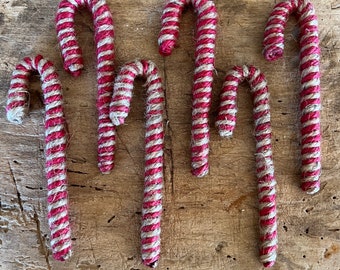 Rustic Jute Candy Cane Ornaments~Primitive Christmas~Christmas Ornaments~Gifts~Set of 6~