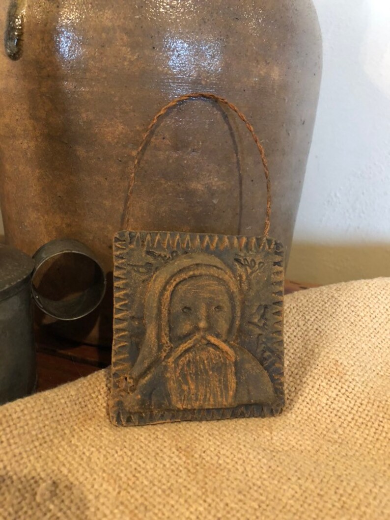 Blackened Beeswax Primitive Folk Santa Ornie 409 image 2