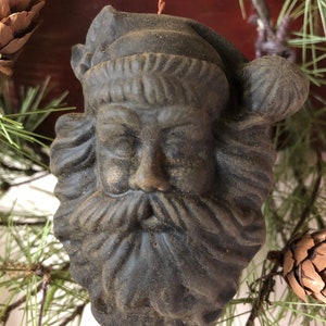 Blackened Beeswax Santa Face Ornament #460~Christmas~Winter~Primitive~