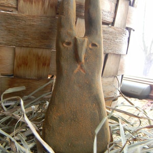 Primitive Blackened Beeswax Flat Bunny  #005