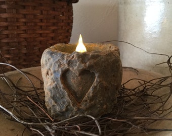 Blackened Beeswax Heart Flicker Light #115 ~Primitive~Candle~Tea Light~Valentine's Day