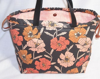 Orange Poppies on Charcoal Denver Tote Small