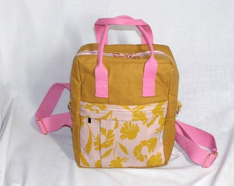 Curry Dry Oilskin Mini Making Backpack with Floral Pocket