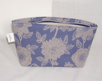 Stitched Dahlias on Blue MEDIUM Maeve Pouch