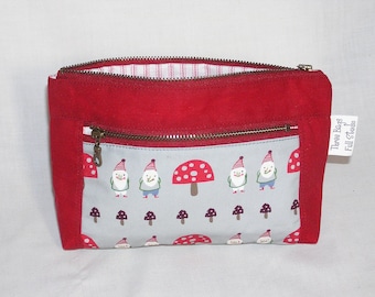 Mushrooms and Gnomes Red Waxed Canvas Devon Pouch