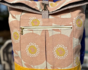 Canvas Backpack in Flower Fields in Pink