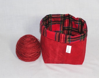 Red Waxed Canvas Tater Tot with Red/Black Plaid Lining
