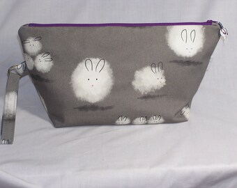 Dust Bunnies on Grey Beckett Bag with Bunny Bead - Premium Fabric