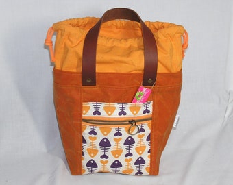 Fishbones Firefly Project Bag in Orange Waxed Canvas