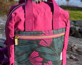 Magenta Dry Oilskin Mini Making Backpack with Floral Pocket
