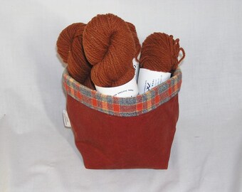 Rust Waxed Canvas Tater Tot with Orange Plaid Lining
