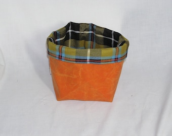Orange Waxed Canvas Tater Tot with Scottish Plaid Lining
