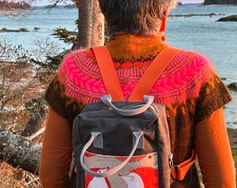 Slate Waxed Canvas Mini Making Backpack with Two Hedgies