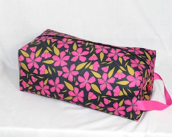 Hot Pink Flowers on Black Sweater Bag - Premium Fabric