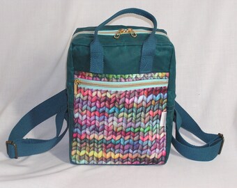 Knitting Stitch with Teal Waxed Canvas Mini Making Backpack