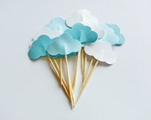 12 Trio Color CLOUD Baby Shower Party Picks / Cupcake Toppers / Cocktail Sticks / Food Picks