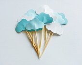 12 Trio Color CLOUD Baby Shower Party Picks / Cupcake Toppers / Cocktail Sticks / Food Picks