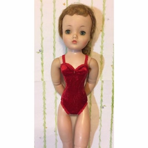 Ready to Wear Holiday Red Crushed Velvet Teddy Lingerie Outfit Fits Vintage Madame Alexander Cissy & Modern Cissy 19&quot; - 21&quot;