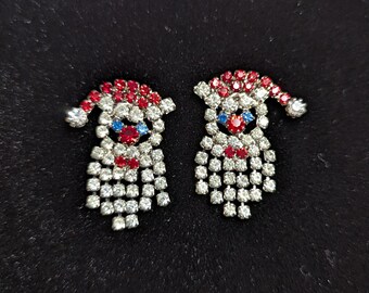 Christmas Holiday Santa Earrings Austrian Crystals Vintage  Hand Crafted  Great Condition