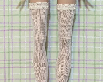 NEW Ready to Wear Ivory Tiny Fishnet Thigh High Stockings Lingerie Set Fits Penelope Brewster Deja Vu Collection 16"