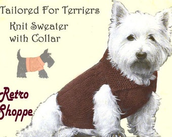 Vintage Knitting Pattern Coat Sweater fits Highland Terriers Scottie Dog
