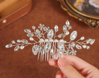 Bridal Pearl Hair Comb • Crystal Rhinestone Wedding Hair Accessory • Handmade Silver Hair Comb for Bridesmaids & Weddings