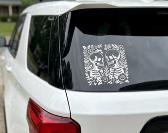 Skelett Paar Aufkleber | Blumenschädel-Liebhaber-Aufkleber | Gothic Love Vinyl Aufkleber