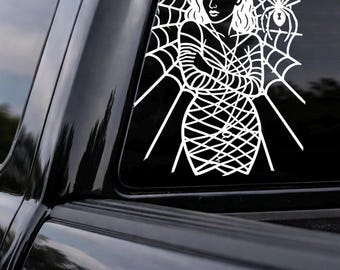 Gothic Pin Up Spider Web Decal | Spider Girl Car Decal | Dark Aesthetic Vinyl Sticker | Laptop Tumbler Decal
