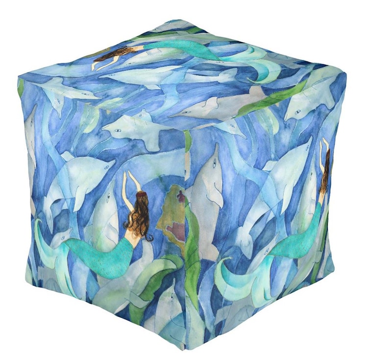 Loon lake bird cube ottoman from my art