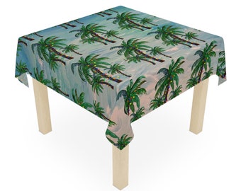 Christmas palm trees in Holiday lights on clearwater beach coastal home square Table Cloth with my art.Tropical Christmas party tablecloth.