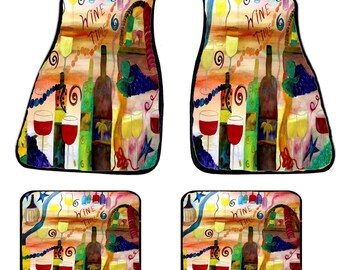 Wine Time car floor mats and car coasters from my art.