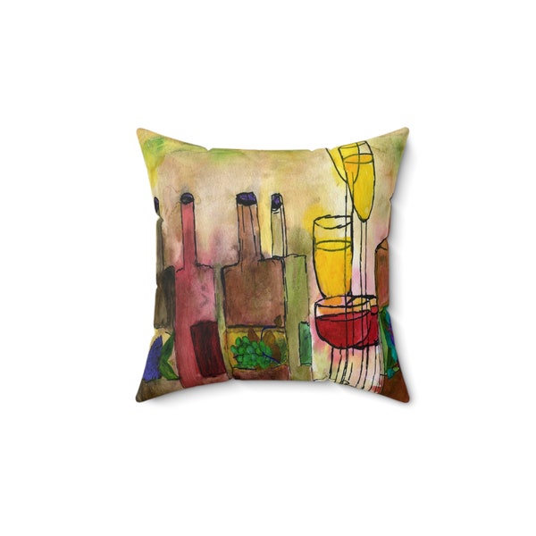 Tuscany wine bar home Spun Polyester Square throw pillows with my art. Available in 4 sizes. Tuscany wine deocr wine throw pillow.
