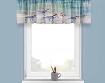 Christmas Coastal Window Valance, Sandpipers with Santa Hats