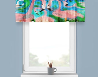 Flamingo Party Window Valance: Tropical Bird Art, Poplin Fabric