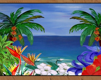 Tropical Coastal Floral Palm Rug **FREE SHIPPING**